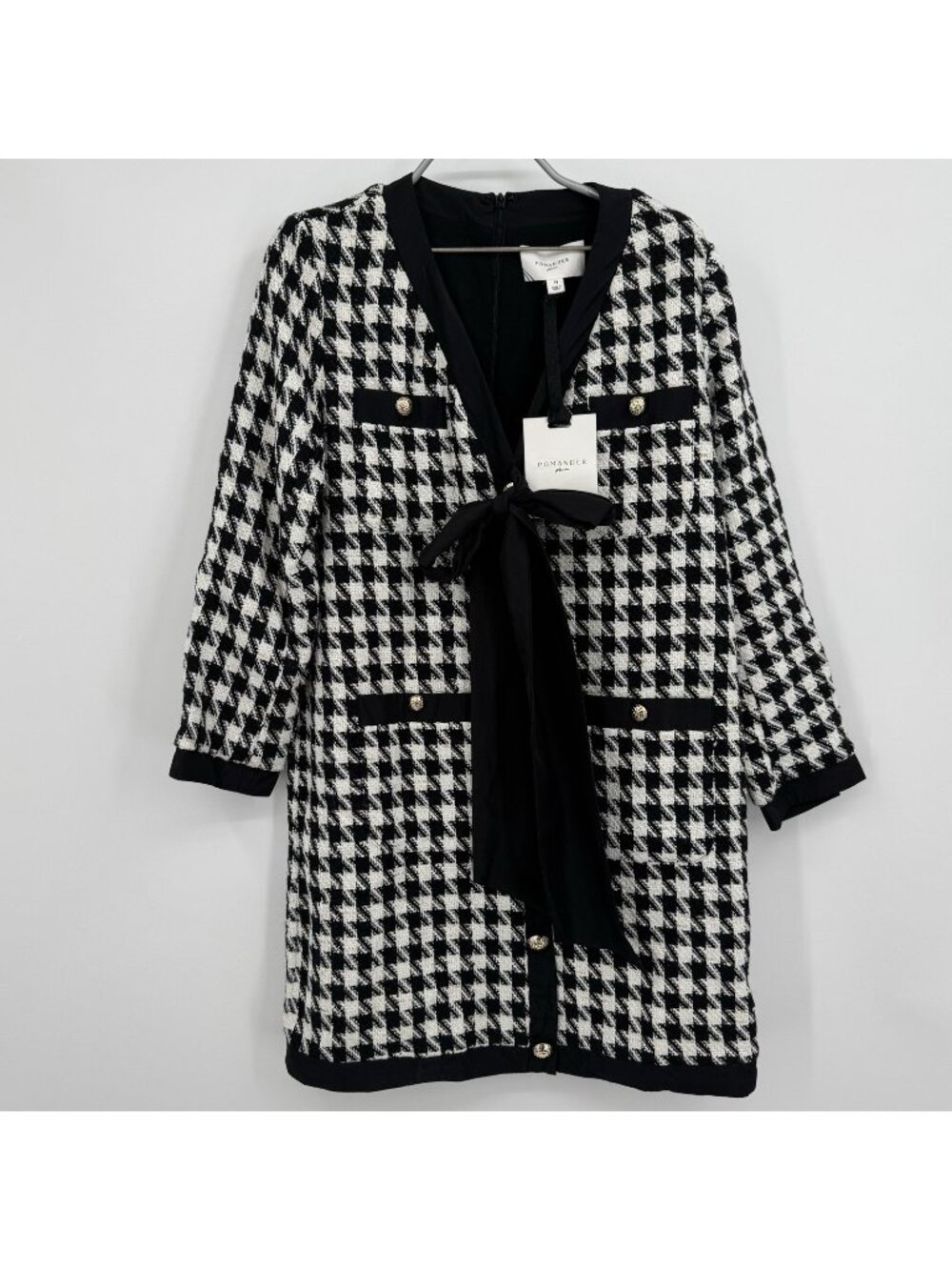 Pomander Place by Tuckernuck Houndstooth Coco Tweed Bow Dress size M Long Sleeve